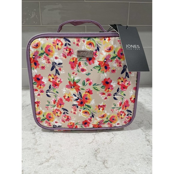 Jones New York Bags Bright Floral Travel Bag Case Dividers Brush Hold Nylon Cosmetic Makeup